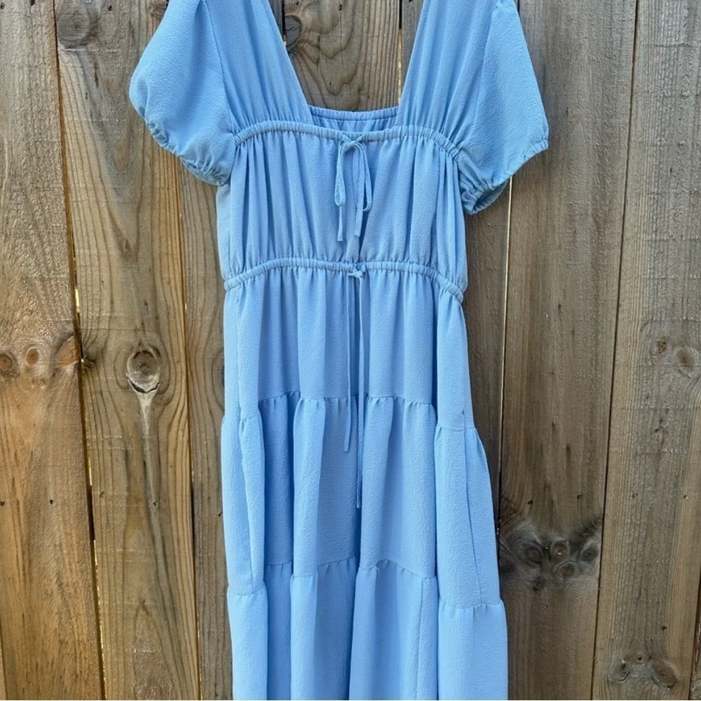Black Tape Light Blue Tiered Puff Sleeve Midi Dress – Size Small - Picture 5 of 6